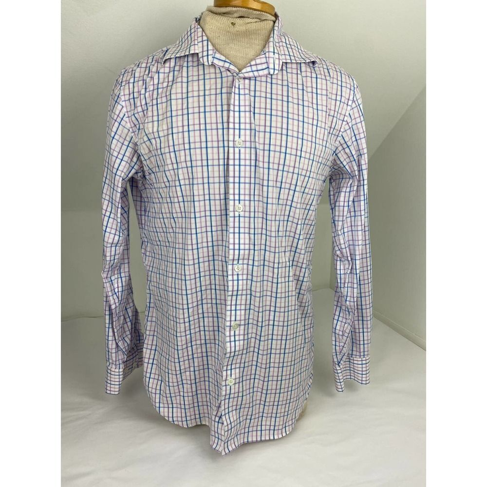 Bonobos Button-Down Shirt Pink and Blue Check Slim Fit Stretch - Size 16 * 36